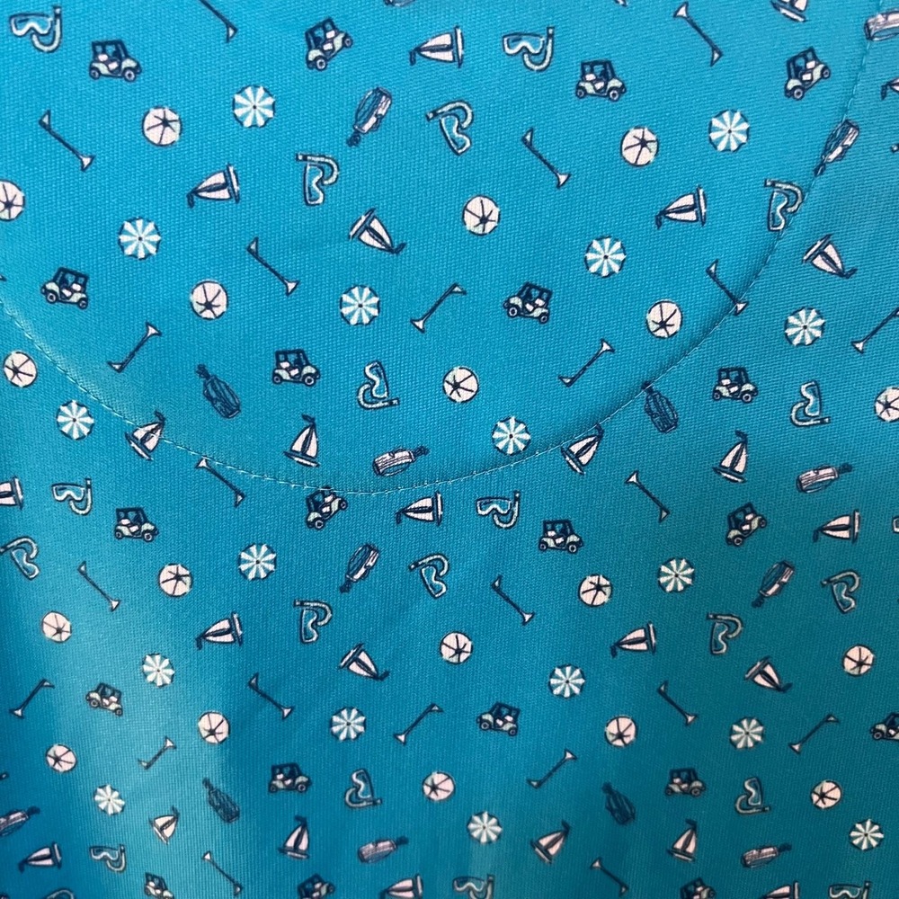 PGA TOUR COURSE ESSENTIALS Men's Golf Polo Shirt Size Large Teal Blue Patterned - Picture 5 of 15